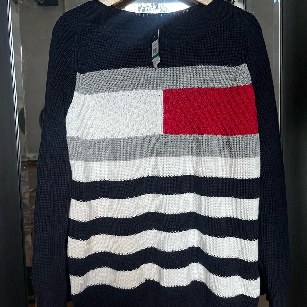 Tommy Hilfiger Navy, Red, and White Striped Sweater